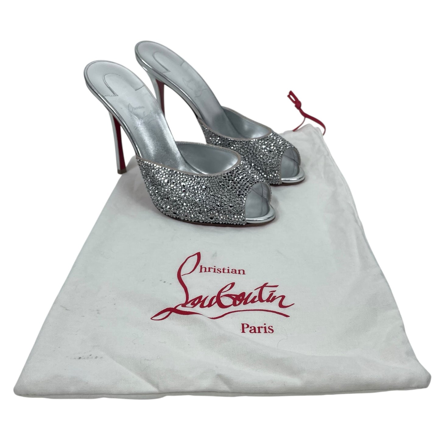 Christian Louboutin Me Dolly Strass 100mm Crystal Mules Silver Size 38