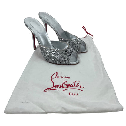 Christian Louboutin Me Dolly Strass 100mm Crystal Mules Silver Size 38