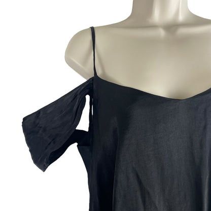 Topshop Cold Shoulder Satin Cami Top Loop Tie Black Size 2