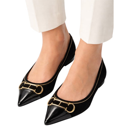 Carolina Herrera Initials Insignia Logo Cap Toe Suede Flats Black Size 36