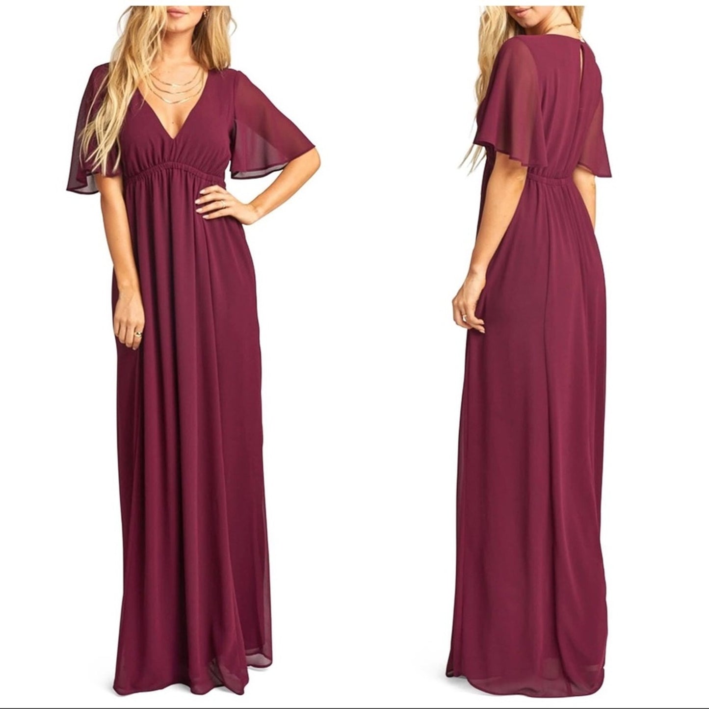 Show me Your Mumu Emily Chiffon A-Line Evening Gown Merlot Size XS