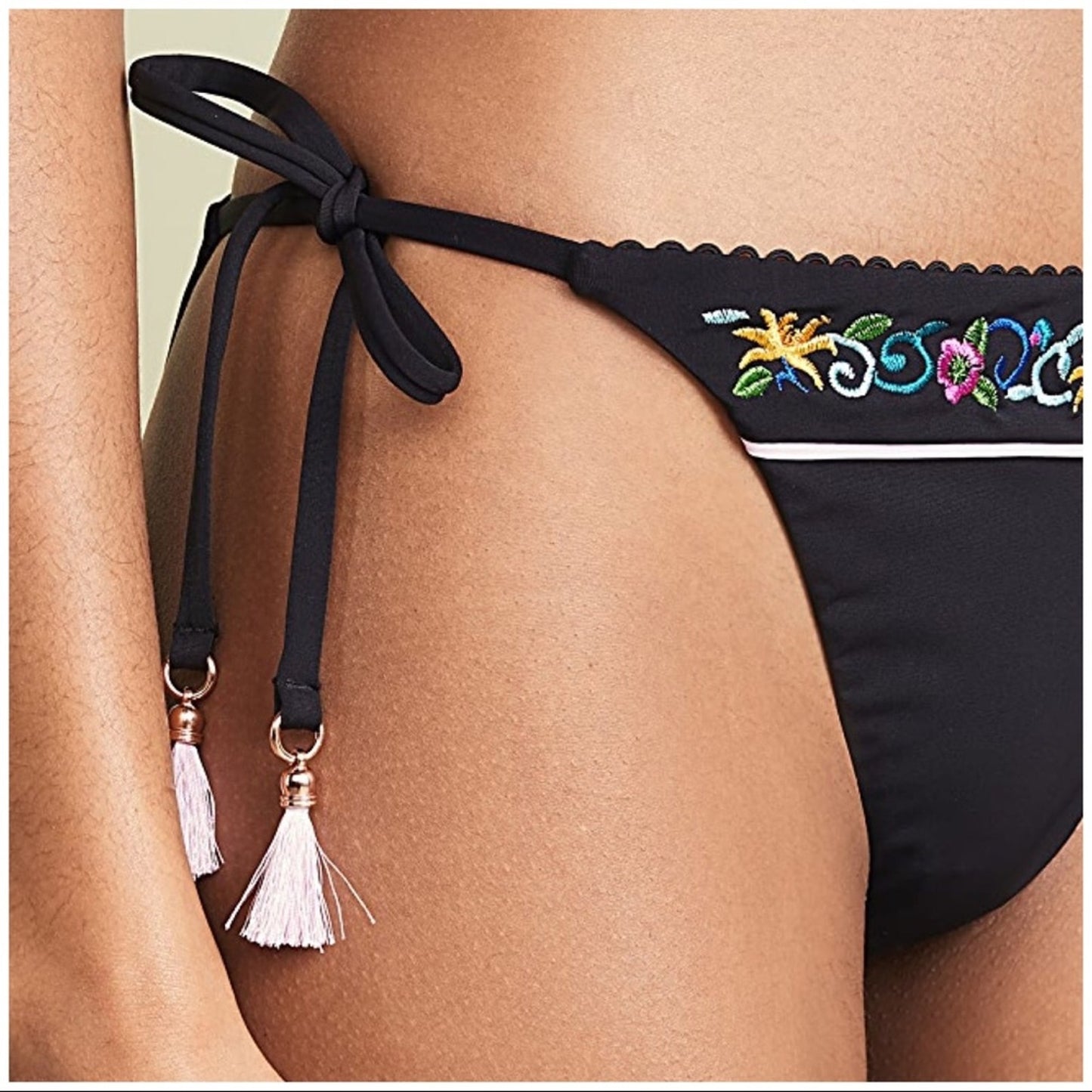 Nanette Lepore Vamp Swim Bikini Bottom Tassel Tie Black Size 10