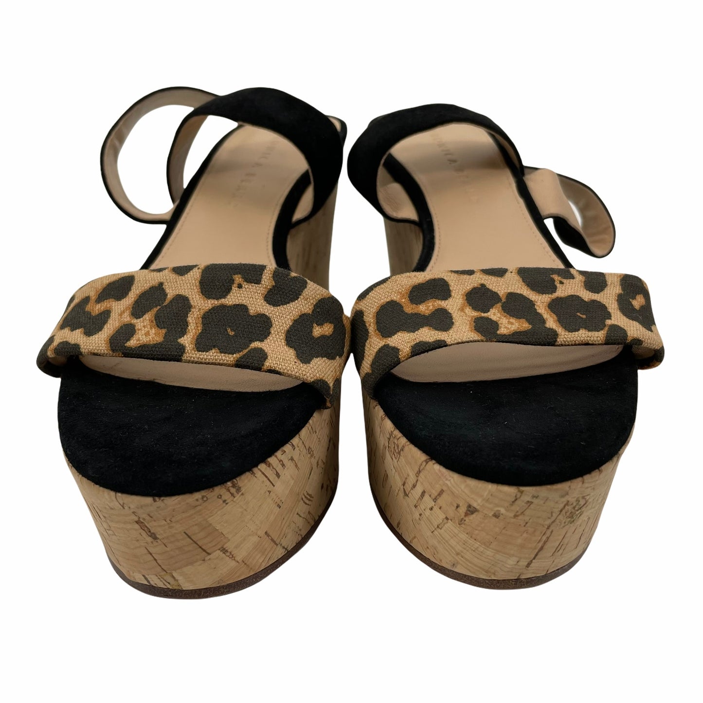 Veronica Beard Hurley Platform Wedge Sandals Leopard Ankle Strap Size 8M