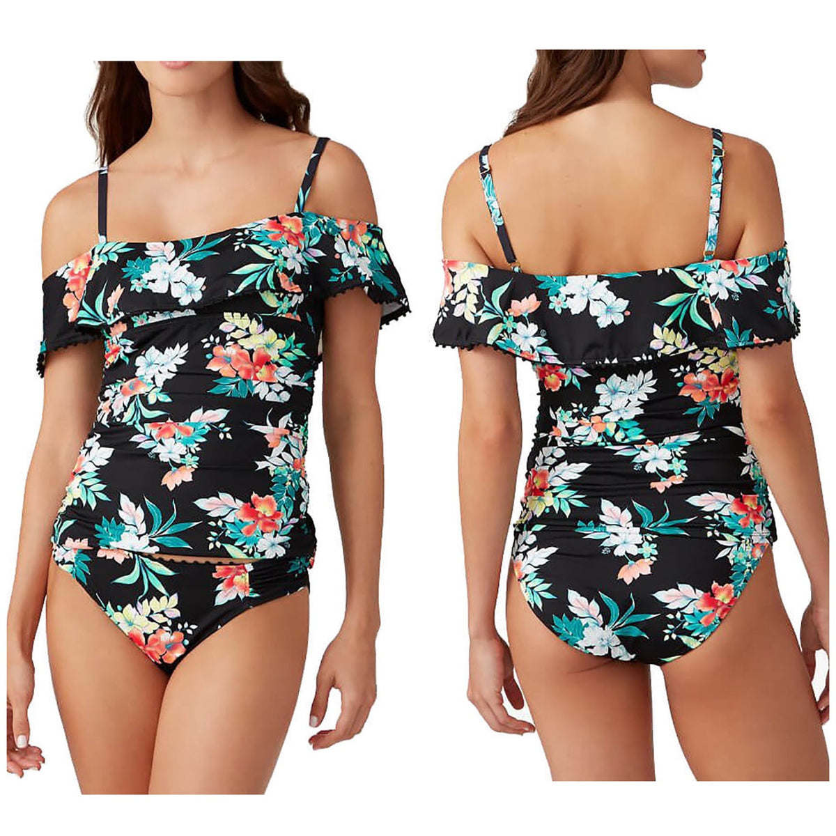 Tommy Bahama Floral Springs Flounce Tankini Top Swim Size XS