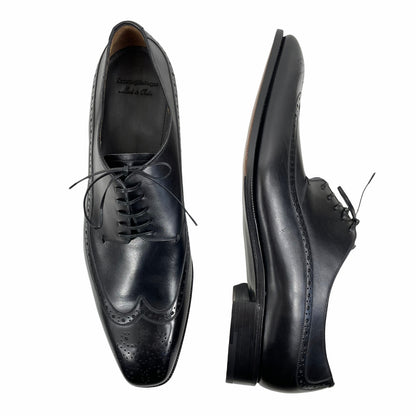 Ermenegildo Zegna Black Leather Wingtip Lace Up Derby Oxford Shoes Size 15.5