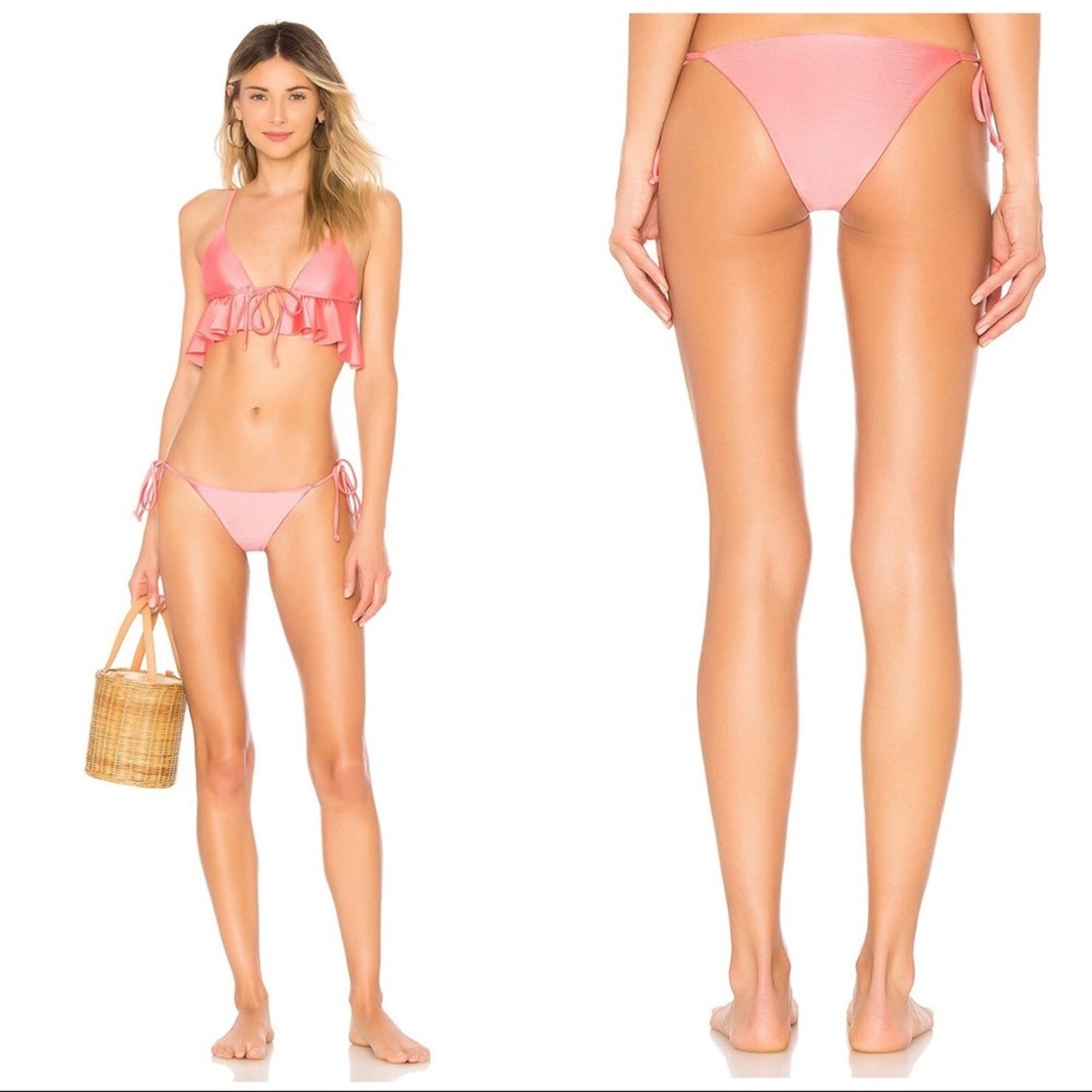 Tularosa Holly Swim Bikini Bottom Side Tie Sheen Pink Size XL