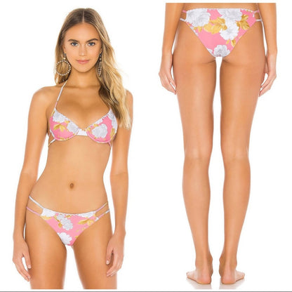 Tularosa Mateo Floral Swim Bikini Bottom Side Cutout Pink Size M