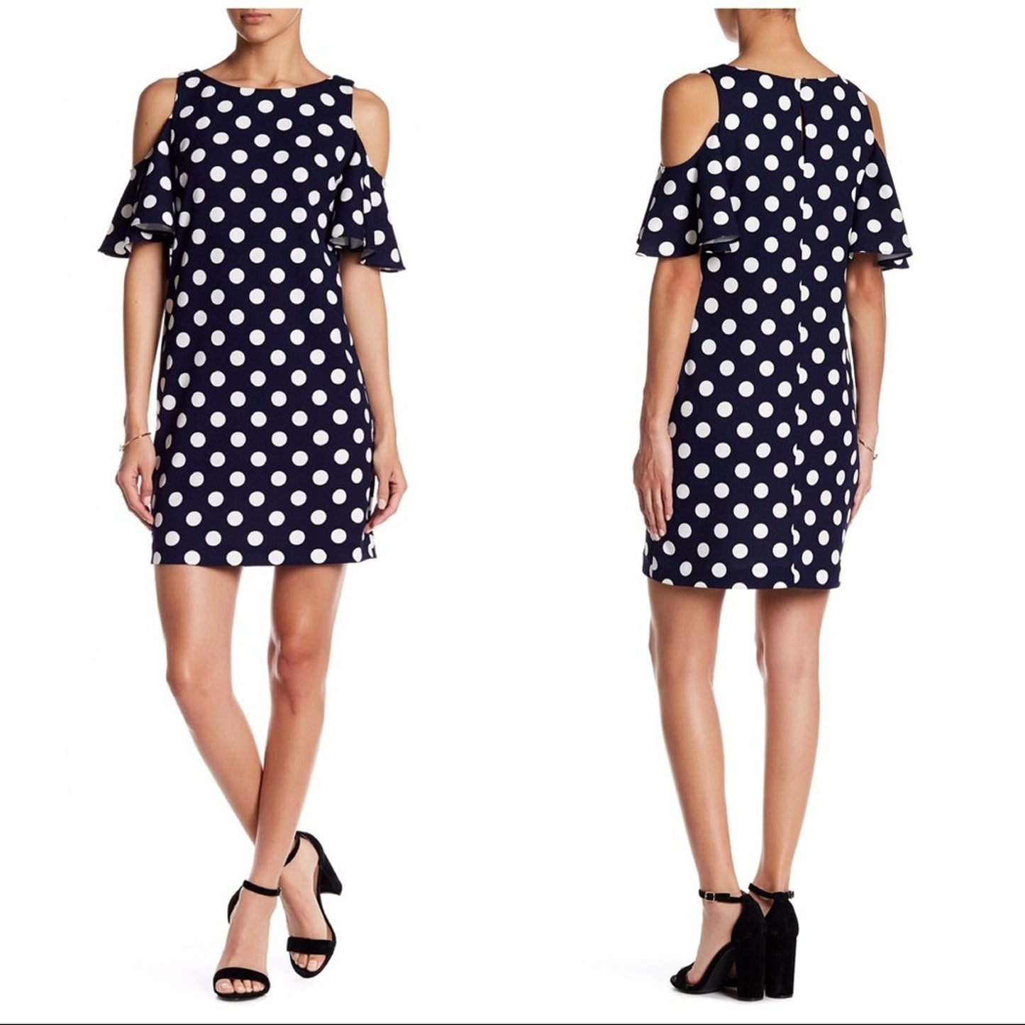 Eliza J Cold Shoulder Polka Dots Mini Dress Navy White Size 2