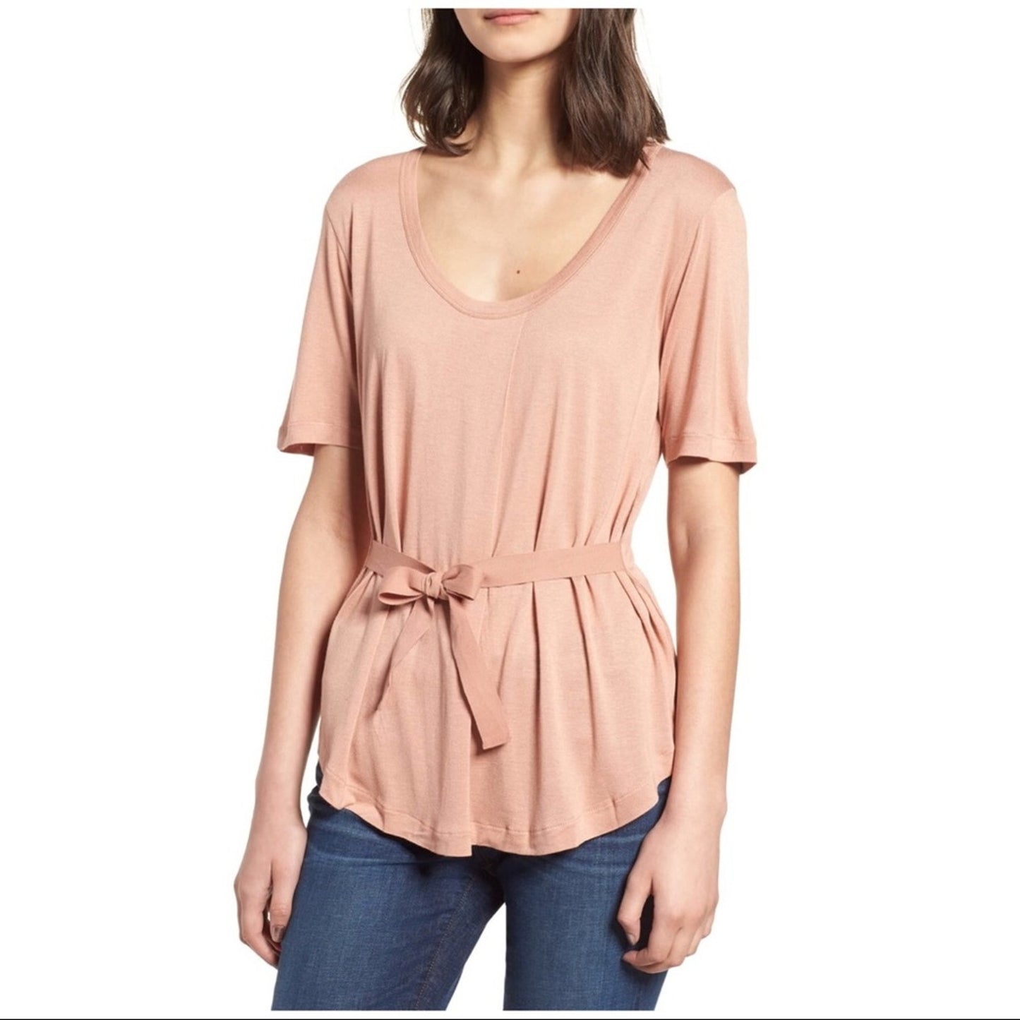 J. Crew Short Sleeve Scoop Neck Side Tie Tee Dusty Pink Size S